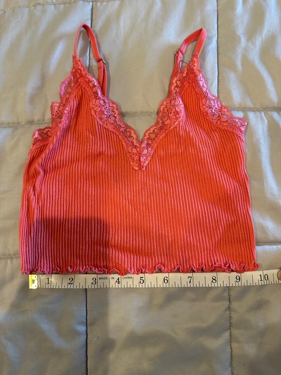 Forever 21 Tops - Forever 21 Coral Lace-Trim Ribbed Cami